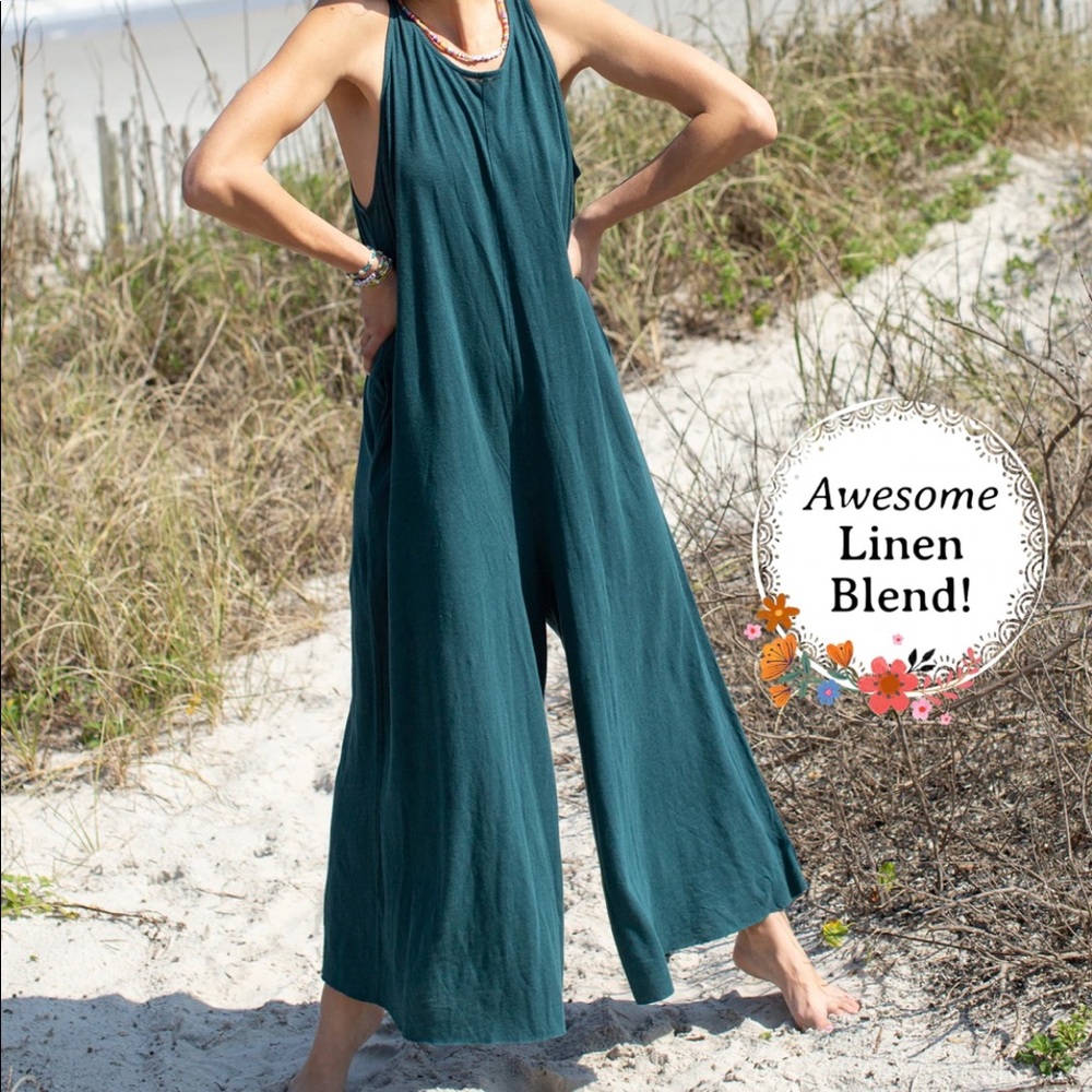 NWT Natural Life | Teal Linen Jumpsuit